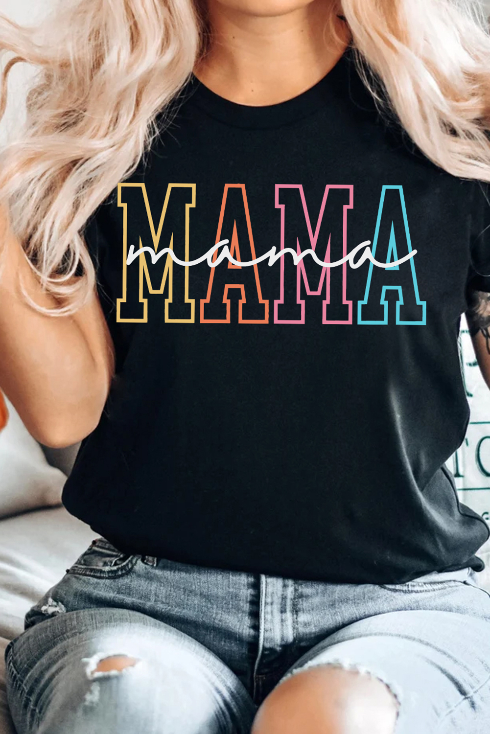 Black MAMA Crew Neck Graphic Tee - loveforevers