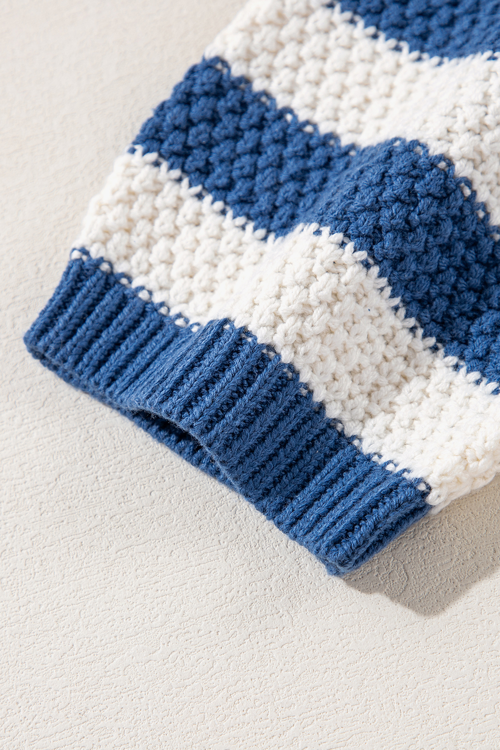 Blue Stripe V Neck Pocketed Drawstring Hooded Sweater - loveforevers