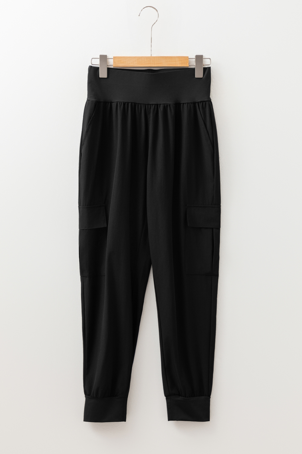 Black Elastic High Waist Pocketed Cargo Jogger Pants - loveforevers