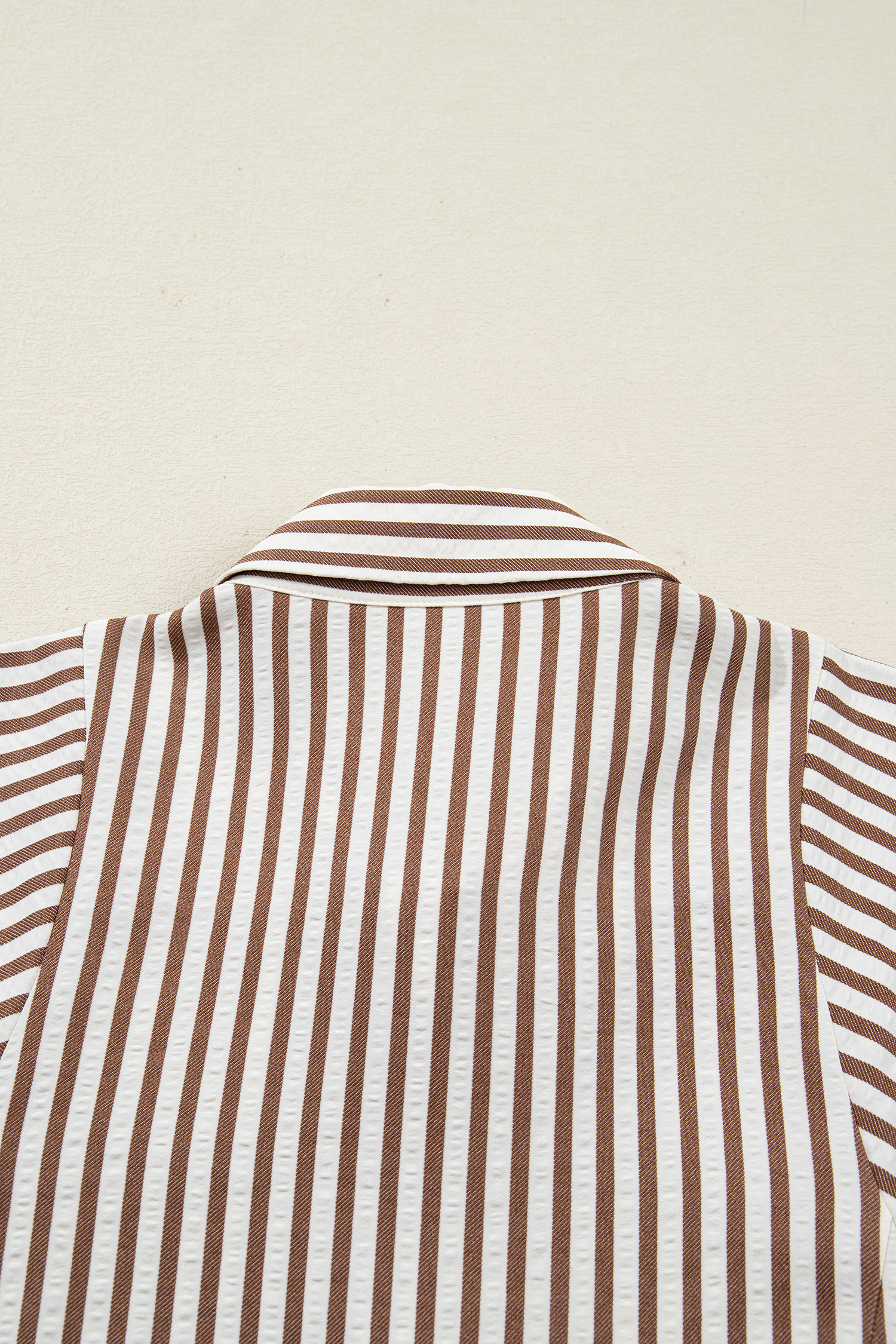 Brown Stripe Knot Waist Puff Sleeve Button Down Mini Shirt Dress - loveforevers