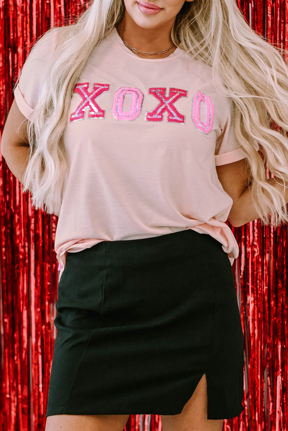 Pink Valentines Shiny XOXO Graphic T-shirt - loveforevers
