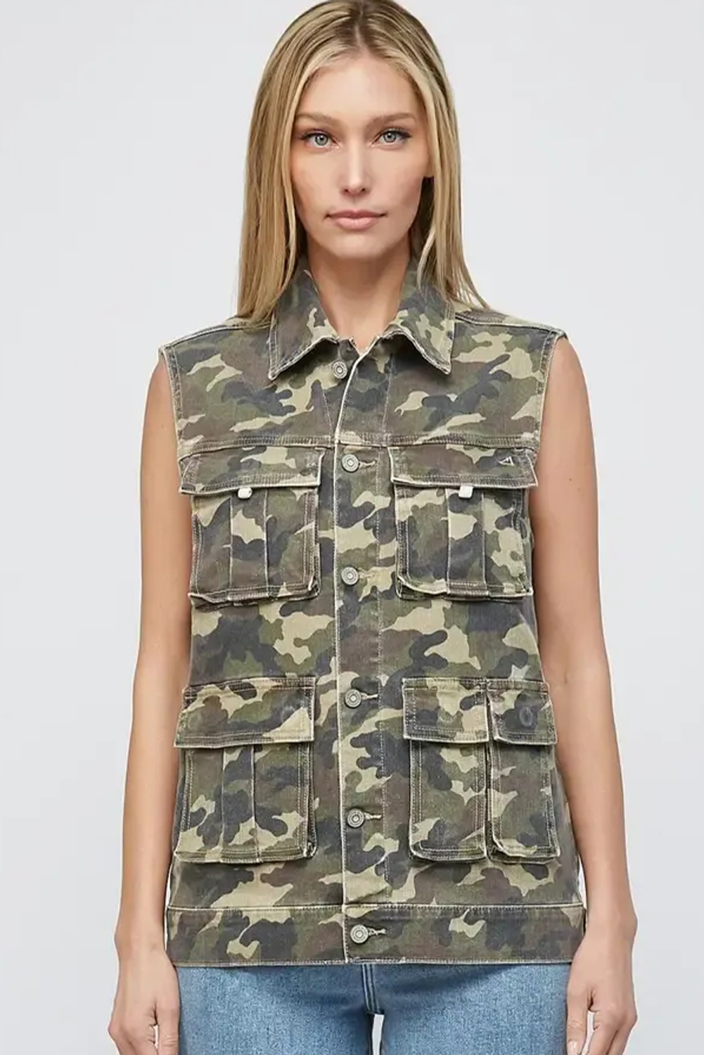 Green Camo Cargo Denim Vest - loveforevers