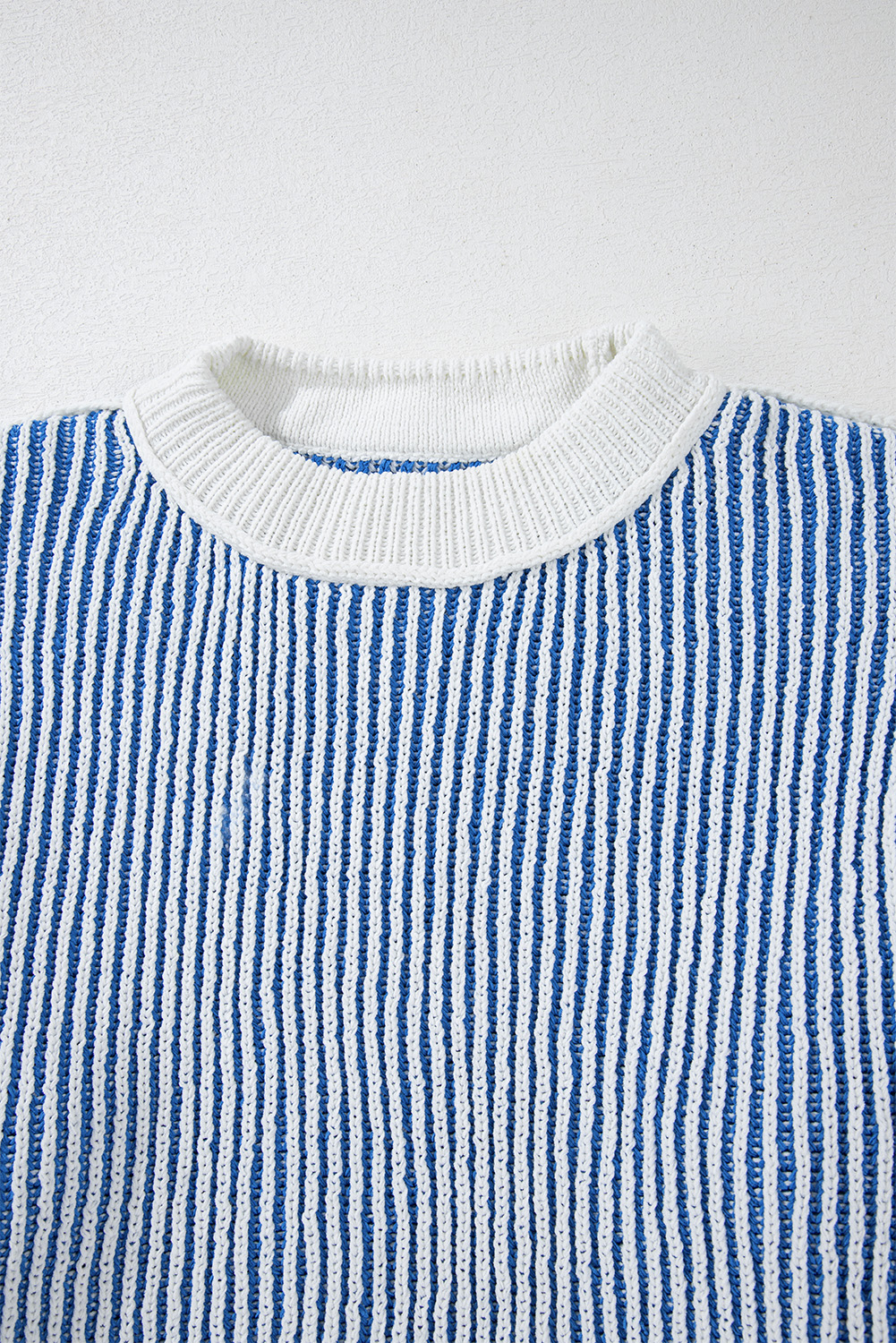 Bright Pink Striped Textured Knit Contrast Edge Loose Sweater - loveforevers