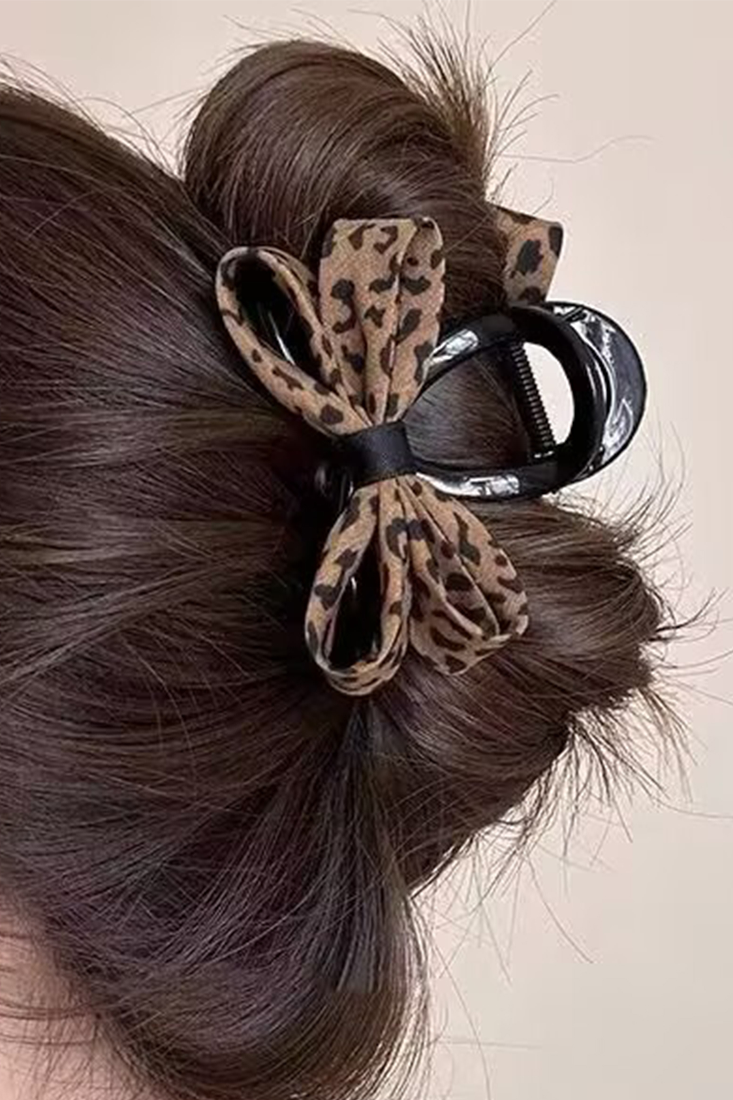 Chestnut Leopard Bow Applique Plastic Hair Claw Clip - loveforevers