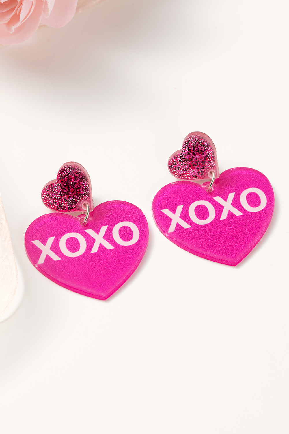 Rose Red Valentine XOXO Print Double Heart Shape Earrings - loveforevers