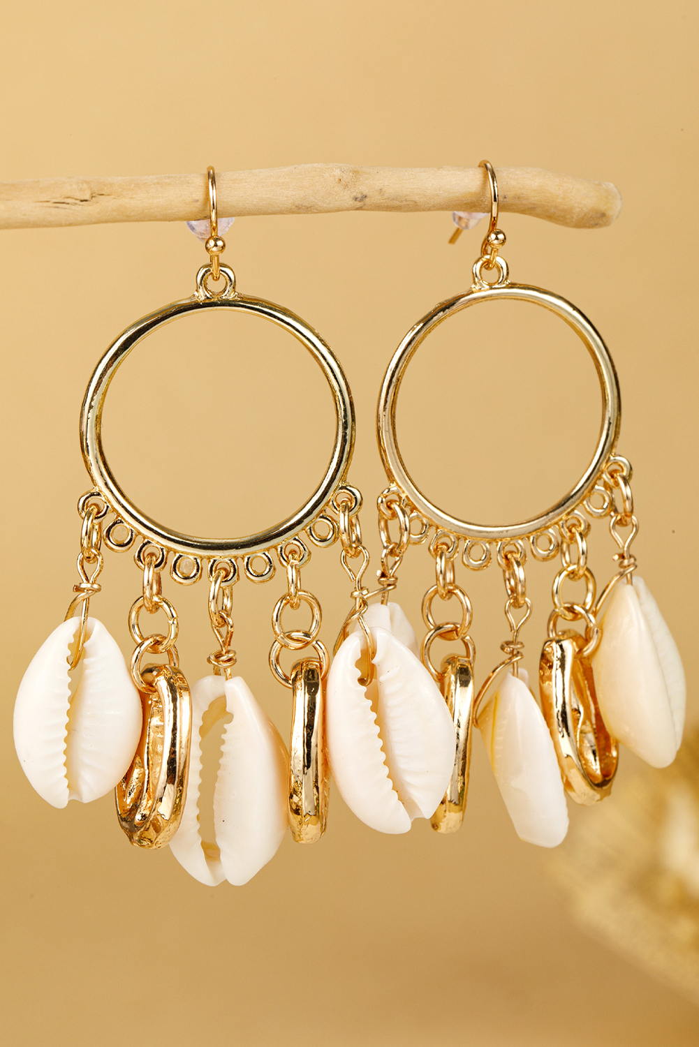 Gold Seashell Charm Hoop Dangle Earrings - loveforevers