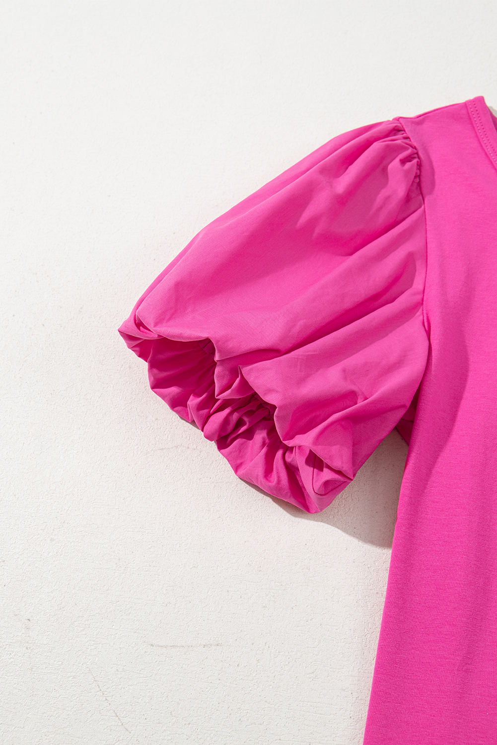 Strawberry Pink Casual Round Neck Bubble Sleeve T-shirt - loveforevers