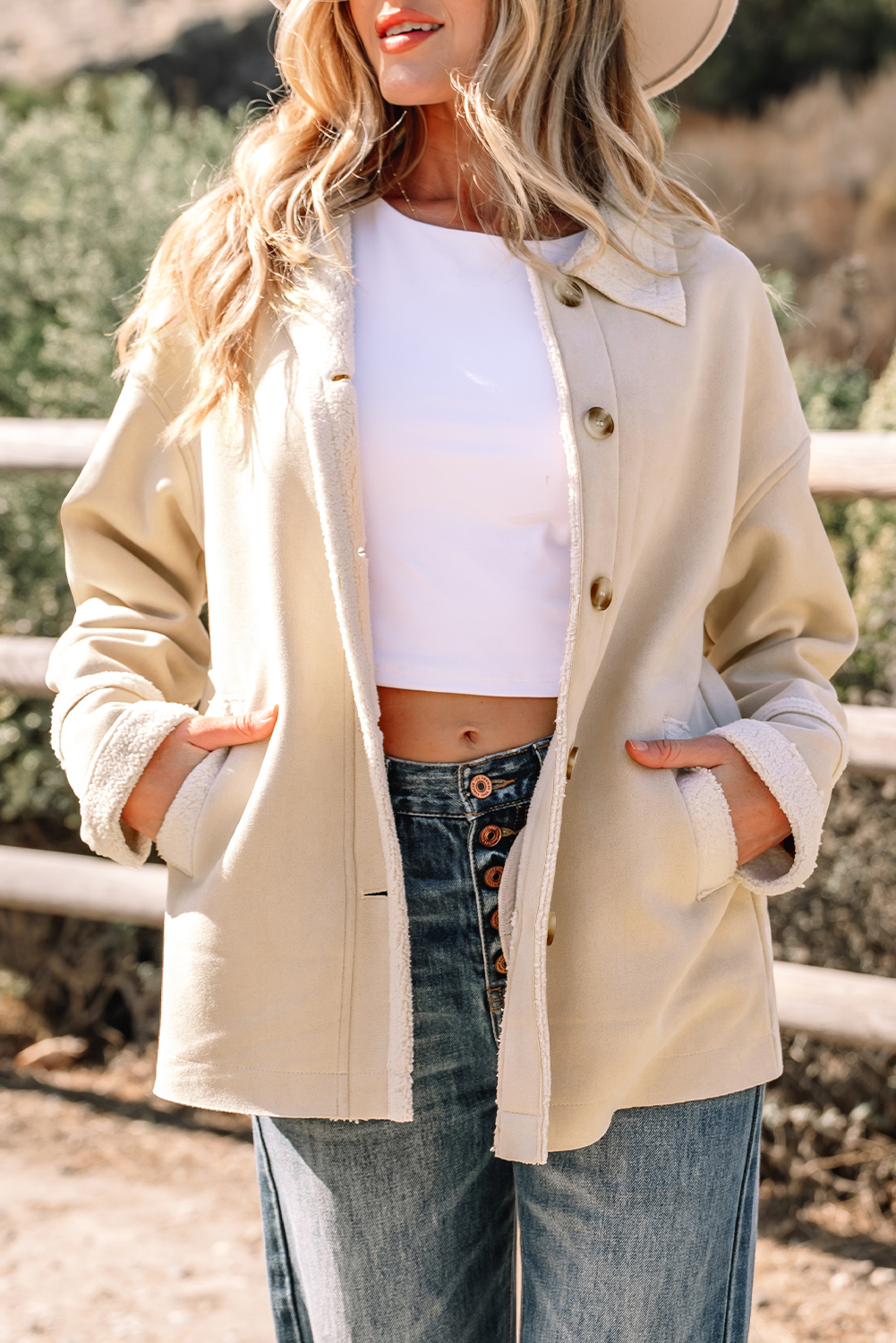 Parchment Suede Sherpa Lined Western Loose Jacket - loveforevers