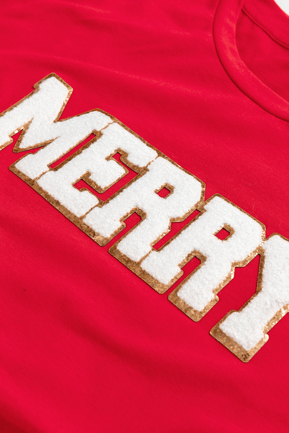 Red Christmas MERRY Graphic Cuffed Sleeve T Shirt - loveforevers