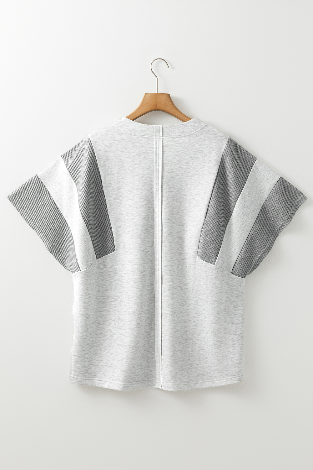 Dearlovers Light Grey Two Tone Contrast Waffle Knit Patched Buttoned V Neck Top - loveforevers