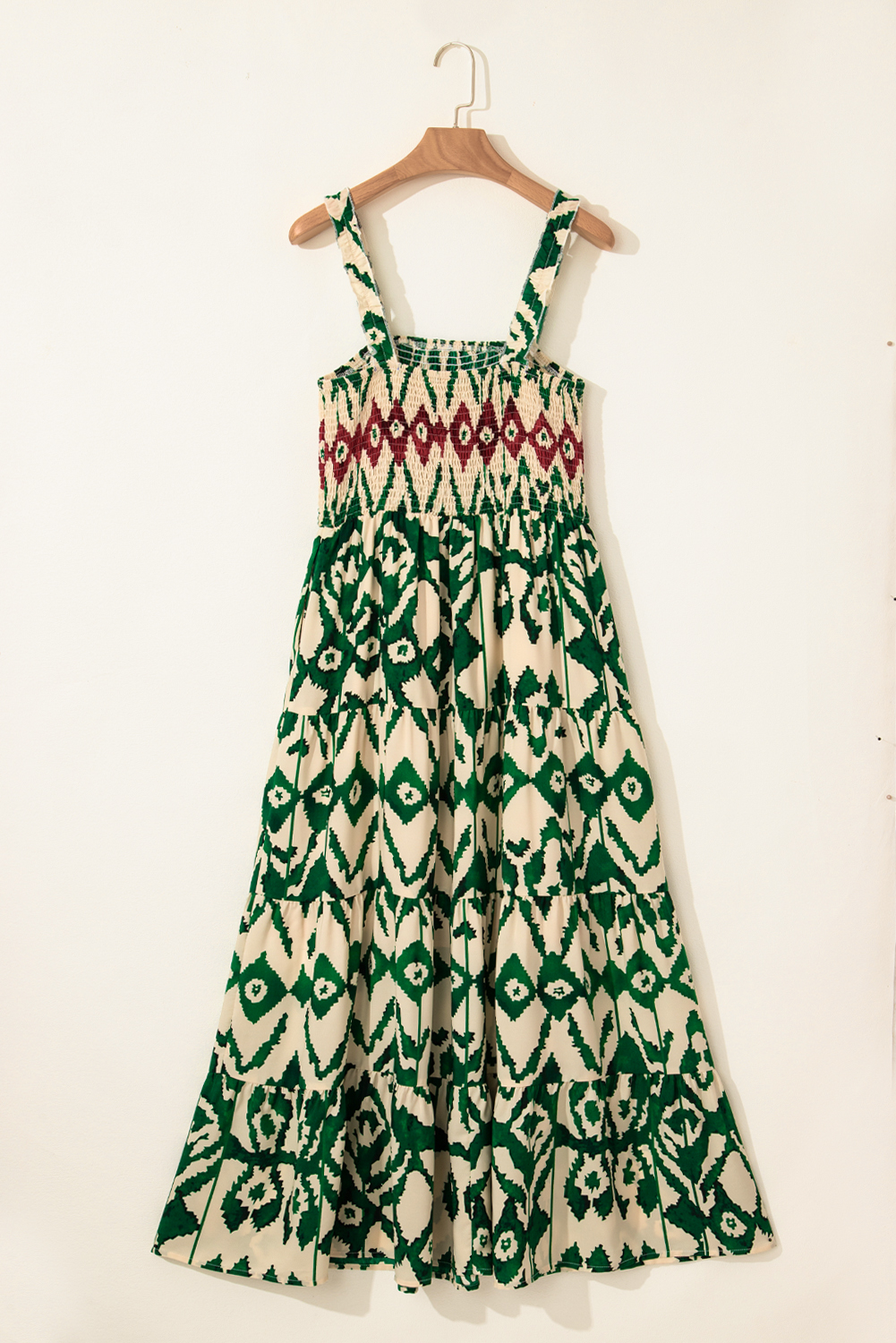 Green Western Aztec Shirred A-line Sleeveless Maxi Dress - loveforevers