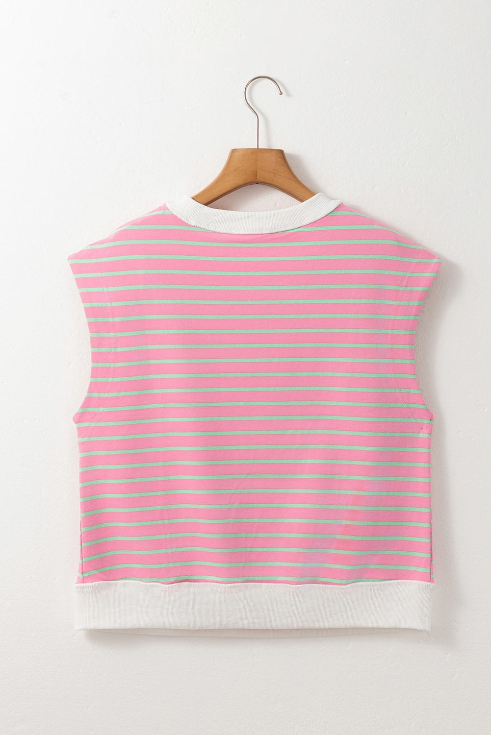 Sachet Pink Striped Crew Neck Cap Sleeve T Shirt - loveforevers