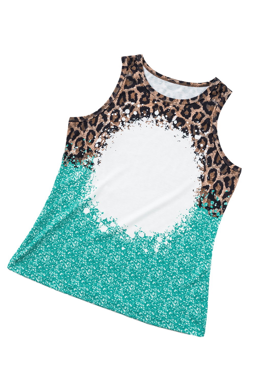 Light Blue Bleached Leopard Tie-dye Print Tank Top - loveforevers