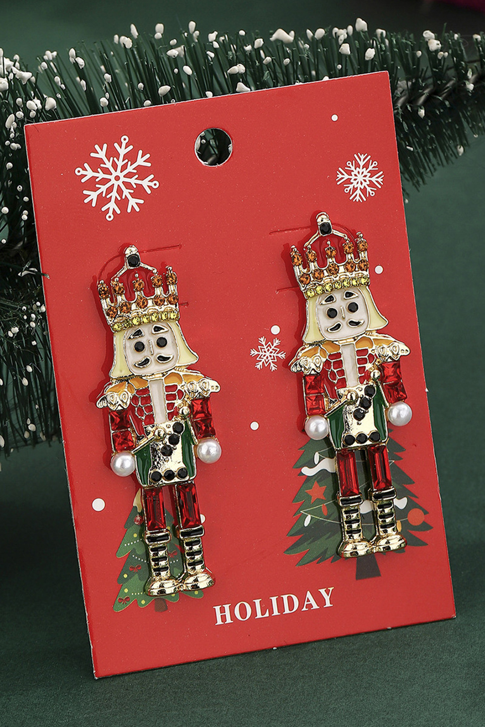 Pink Christmas Nutcracker Doll Alloy Gem Holiday Earrings - loveforevers
