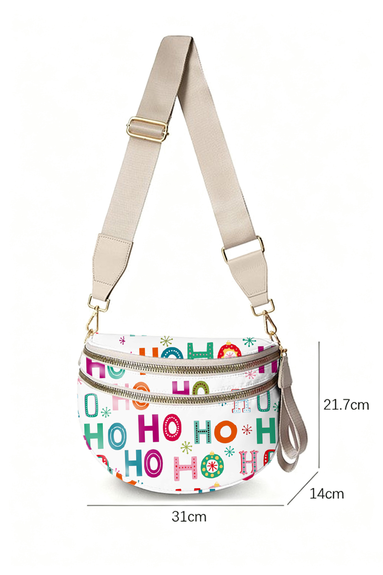 Fiery Red Christmas Theme Double Zip PU Leather Crossbody Bag - loveforevers