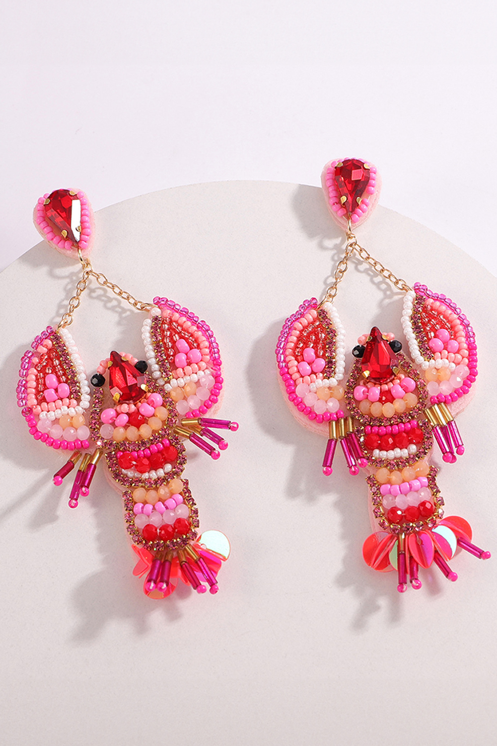 Rose Red Crystal Gem Beaded Crayfish Earrings - loveforevers