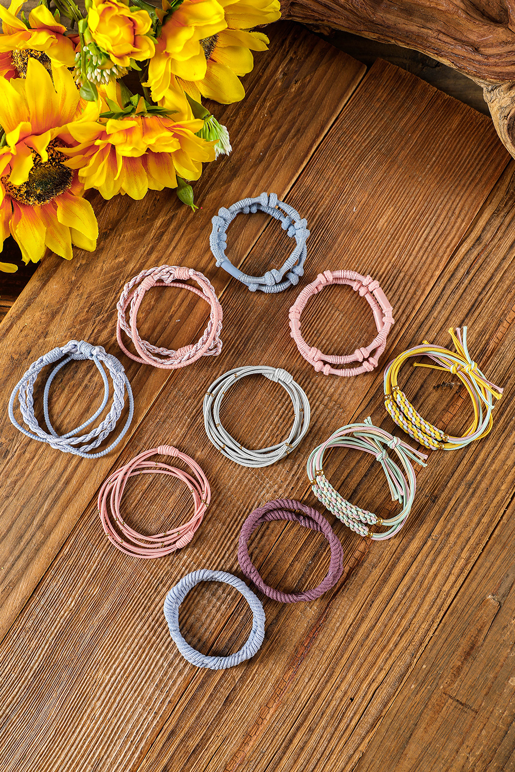 Pink Multicolour 20pcs Boho Knotted Hair Ties - loveforevers