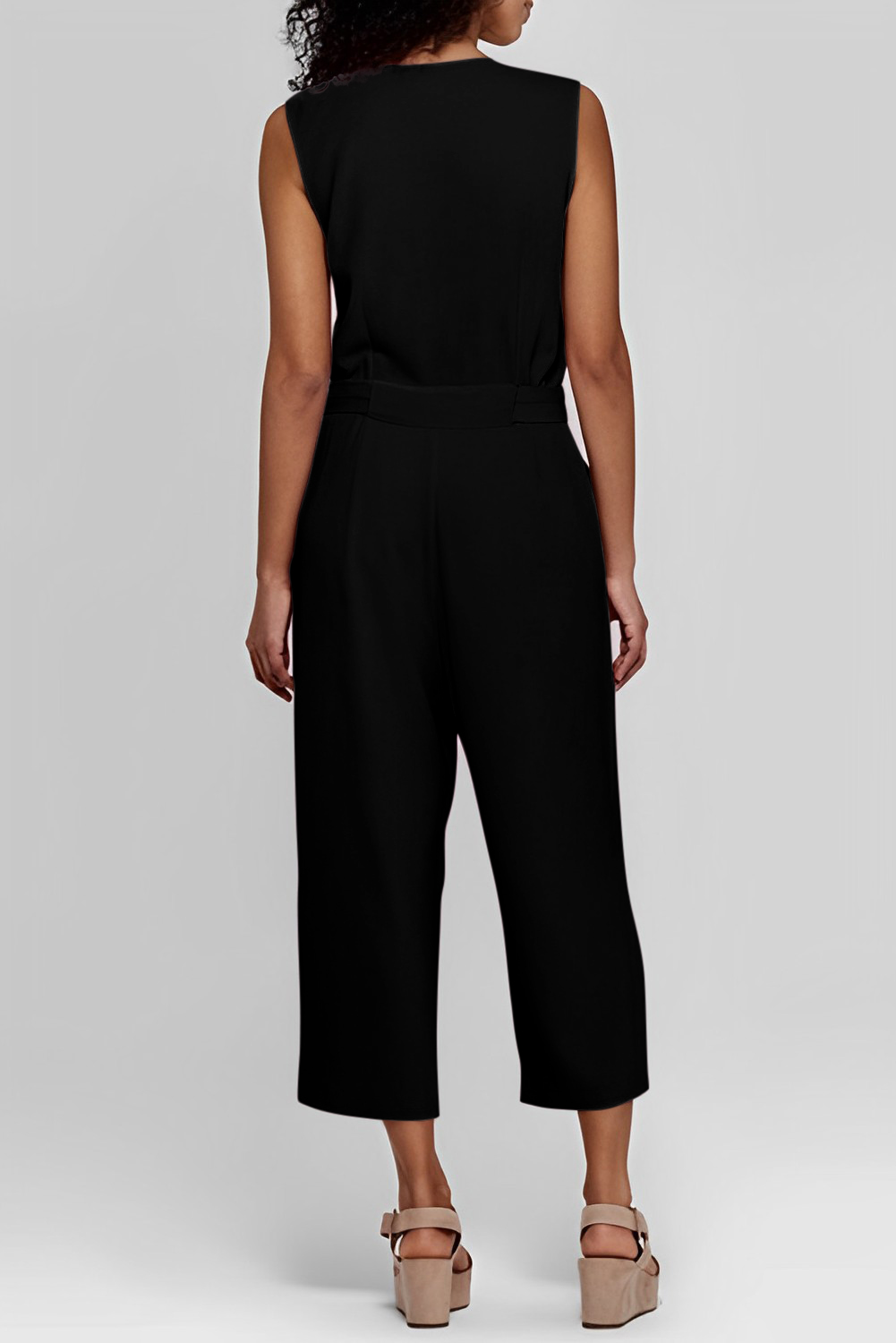 Black Buttoned Sleeveless Cropped Jumpsuit with Sash - loveforevers
