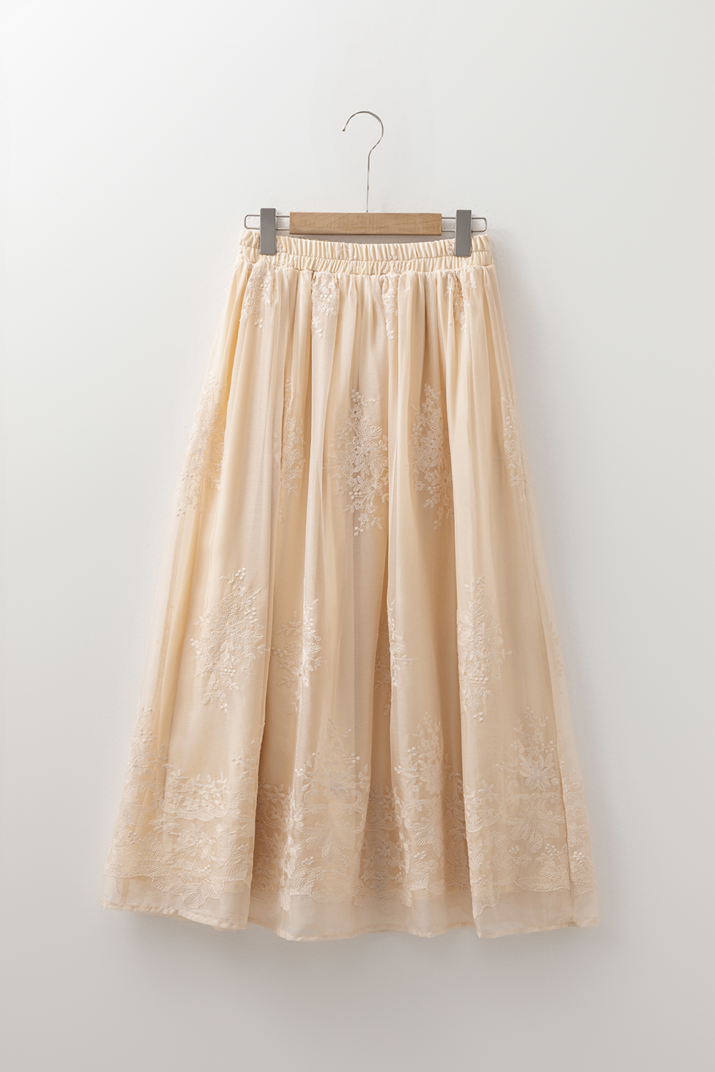 Oatmeal Embroidered Mesh Overlay Flowy Long Skirt - loveforevers