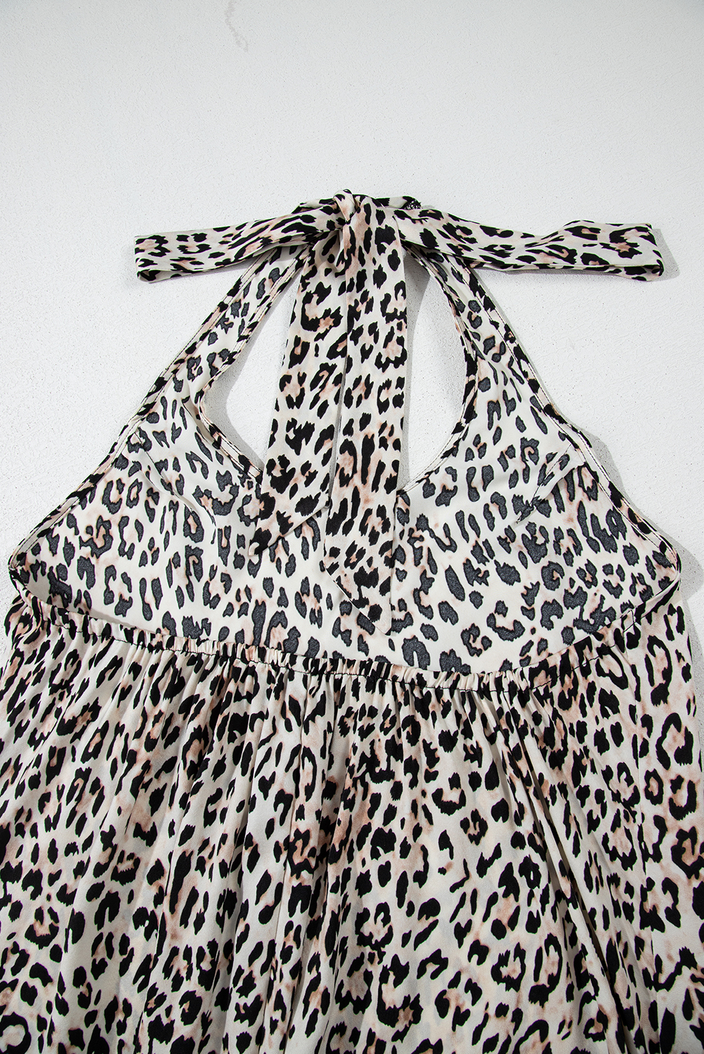 Brown Leopard Printed Halter Neck Backless Ruffled Hem Maxi Dress - loveforevers