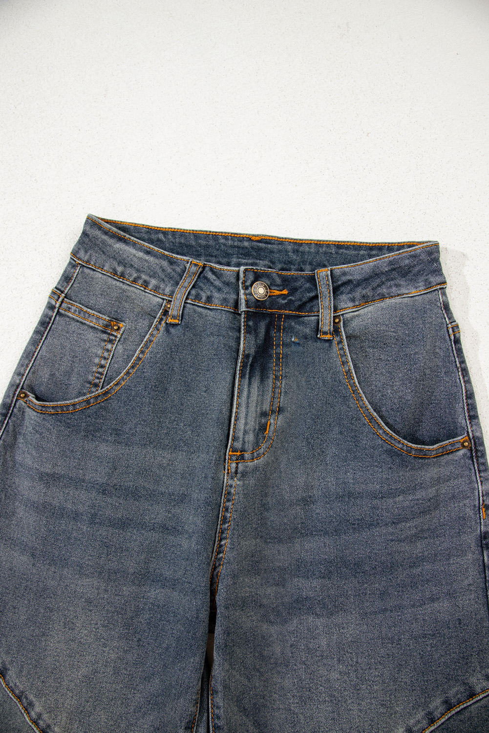 Sail Blue Exposed Stitching Loose Straight High Waist Jeans - loveforevers