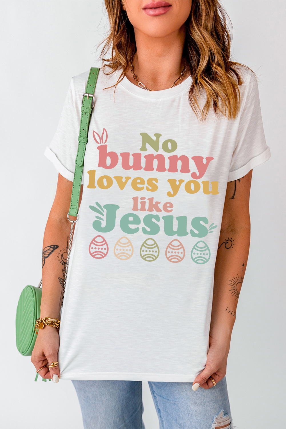 White No bunny loves you like Jesus Graphic Easter Day T-shirt - loveforevers