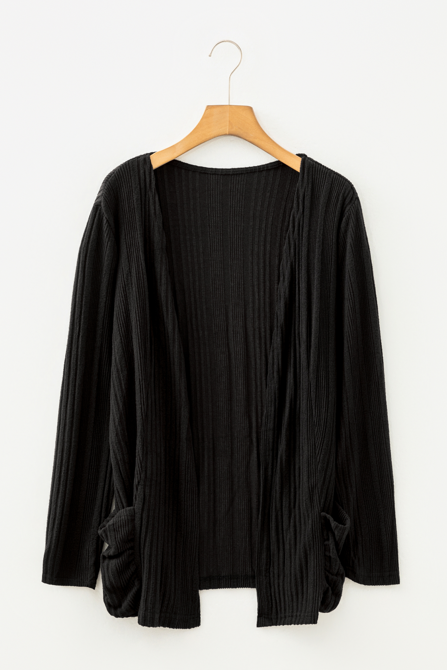 Stone Blue Ribbed Open Front Knitted Top with Pockets - loveforevers