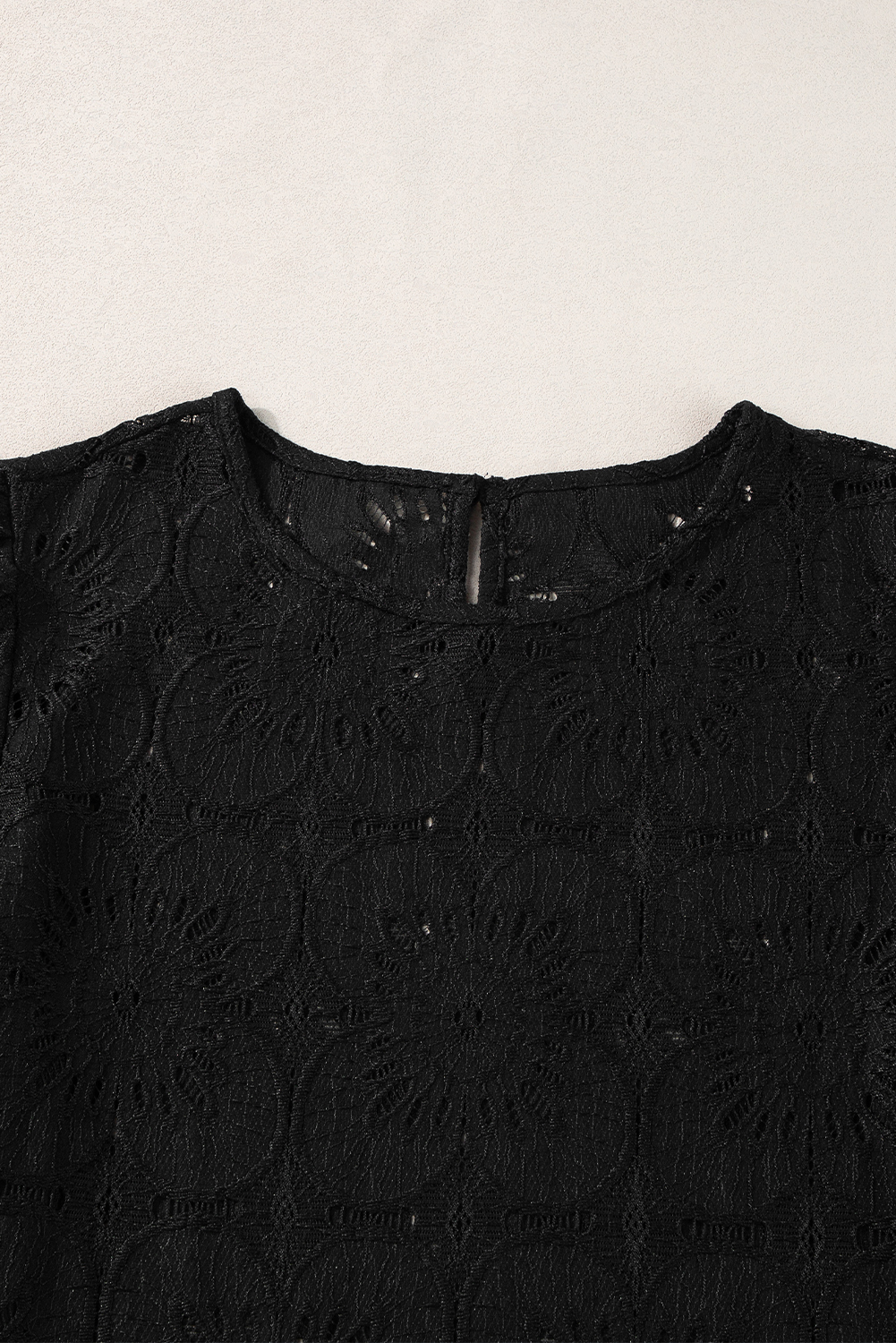 Black Flower Eyelet Jacquard Keyhole Flounce Sleeve Top - loveforevers