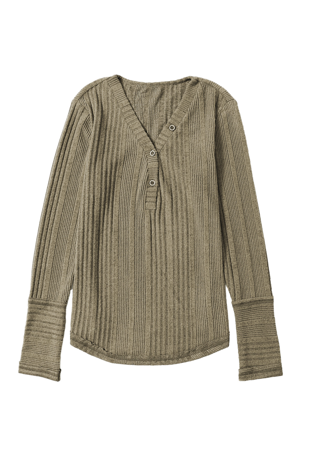 Jungle Green V Neck Buttoned Ribbed Knit Top - loveforevers