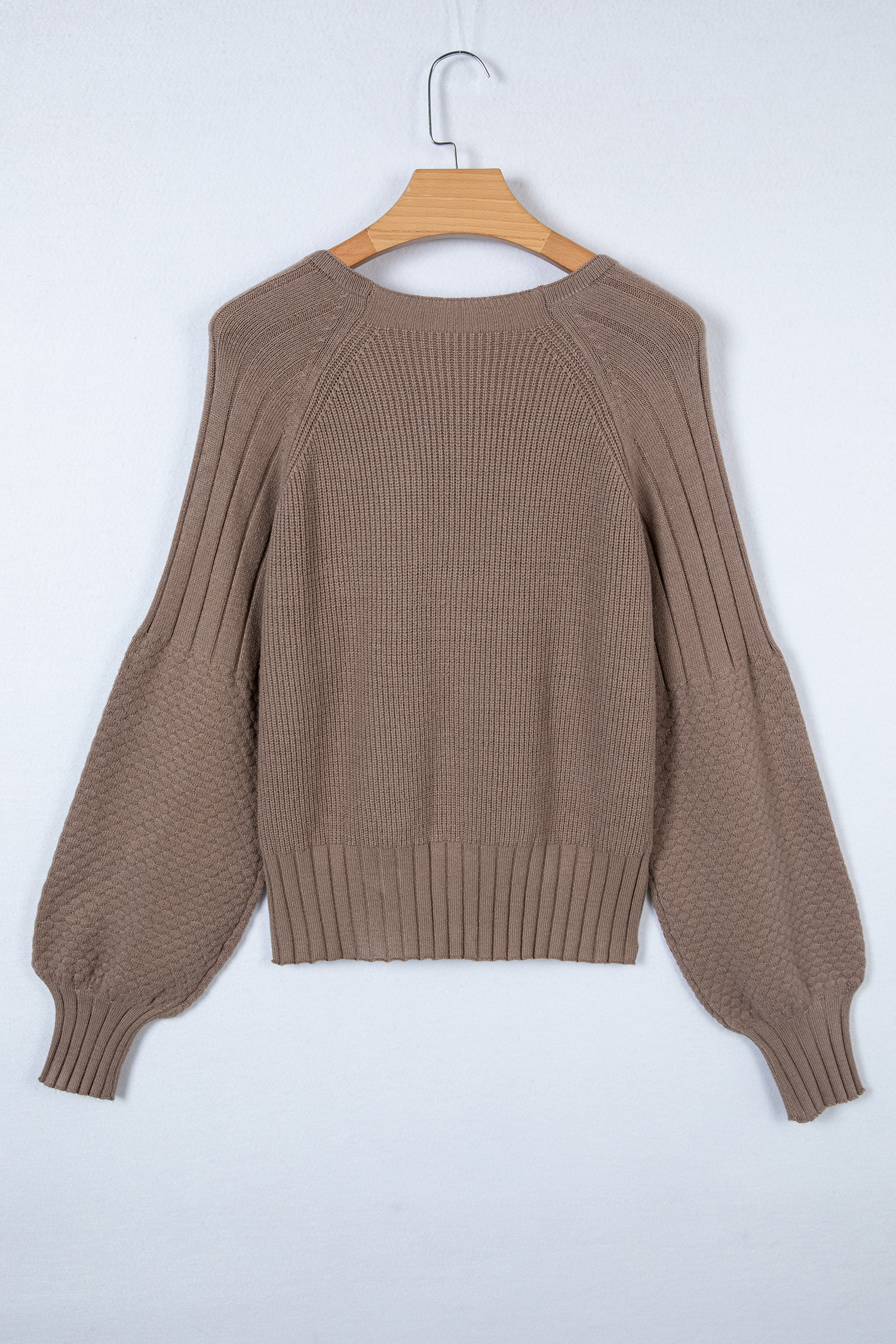 Light Pink Mixed Texture Knit Button V Neck Sweater Cardigan - loveforevers