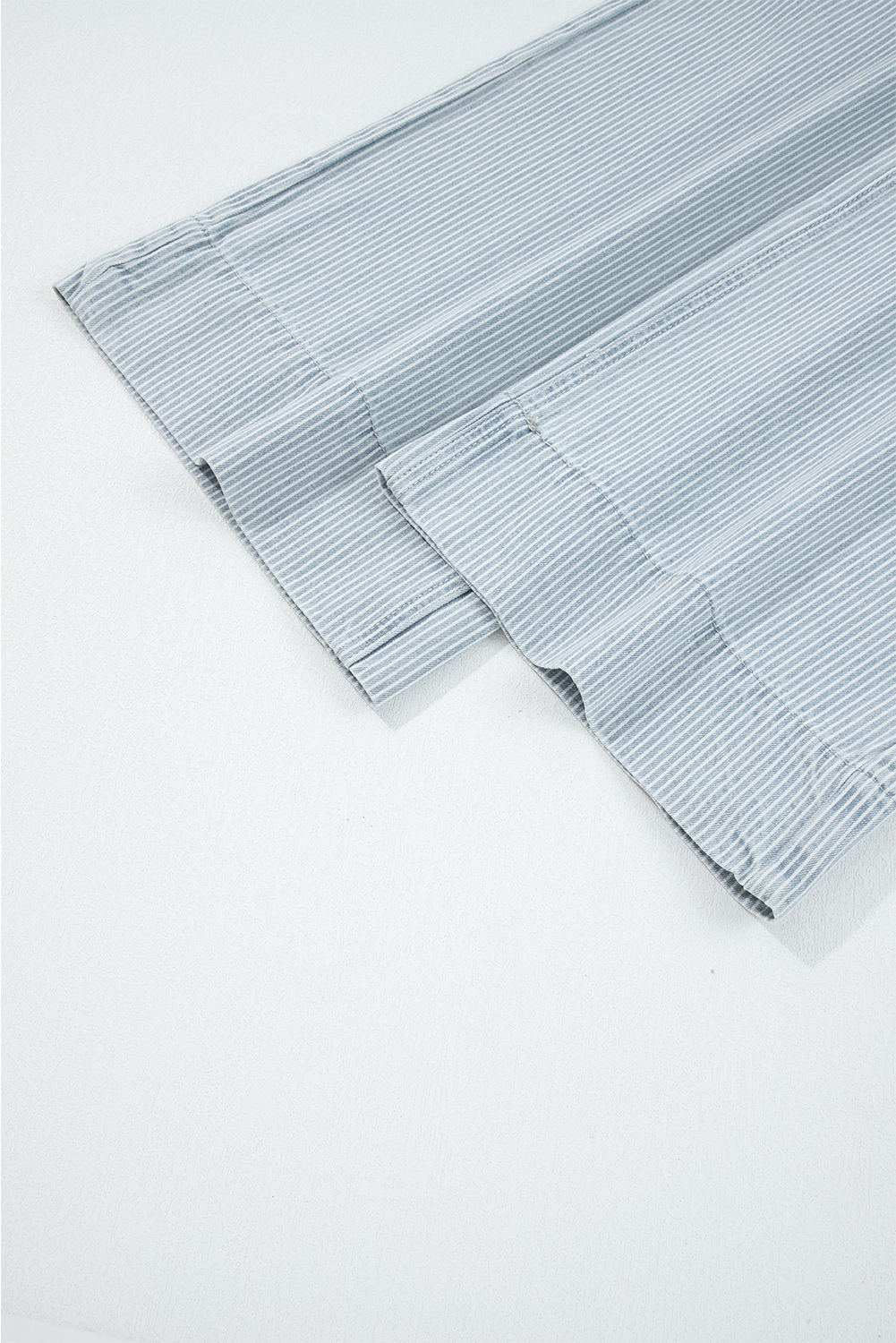 Sky Blue Stripe Button Flap Pocket Cuffed Hem Wide Leg Jeans - loveforevers