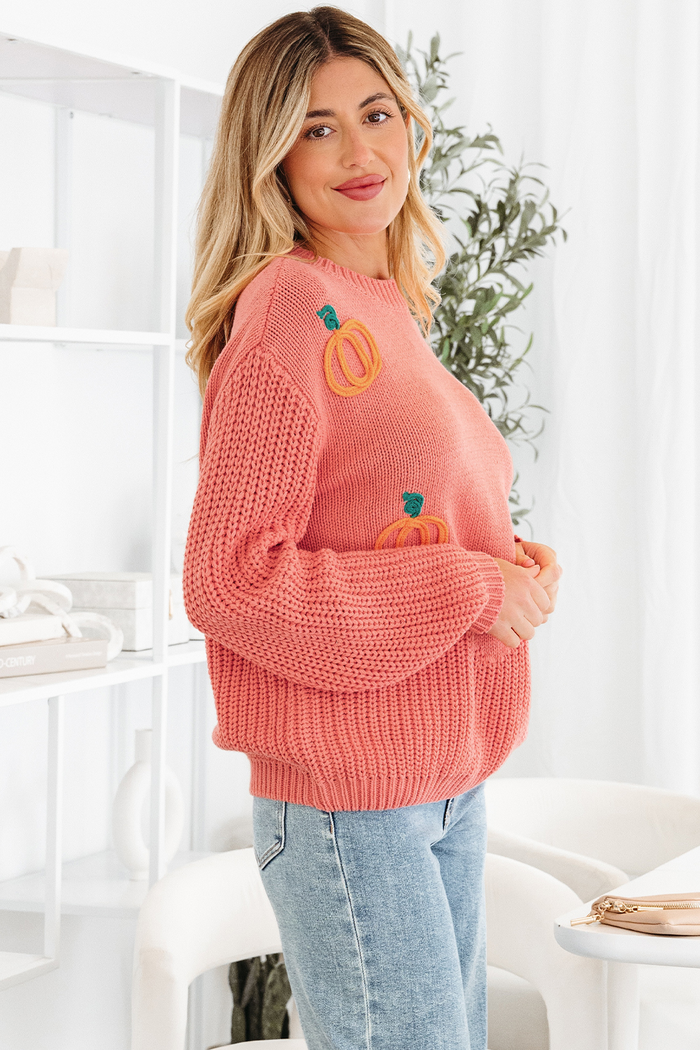 Blossom Pumpkin Embroidered Thanksgiving Holiday Sweater - loveforevers
