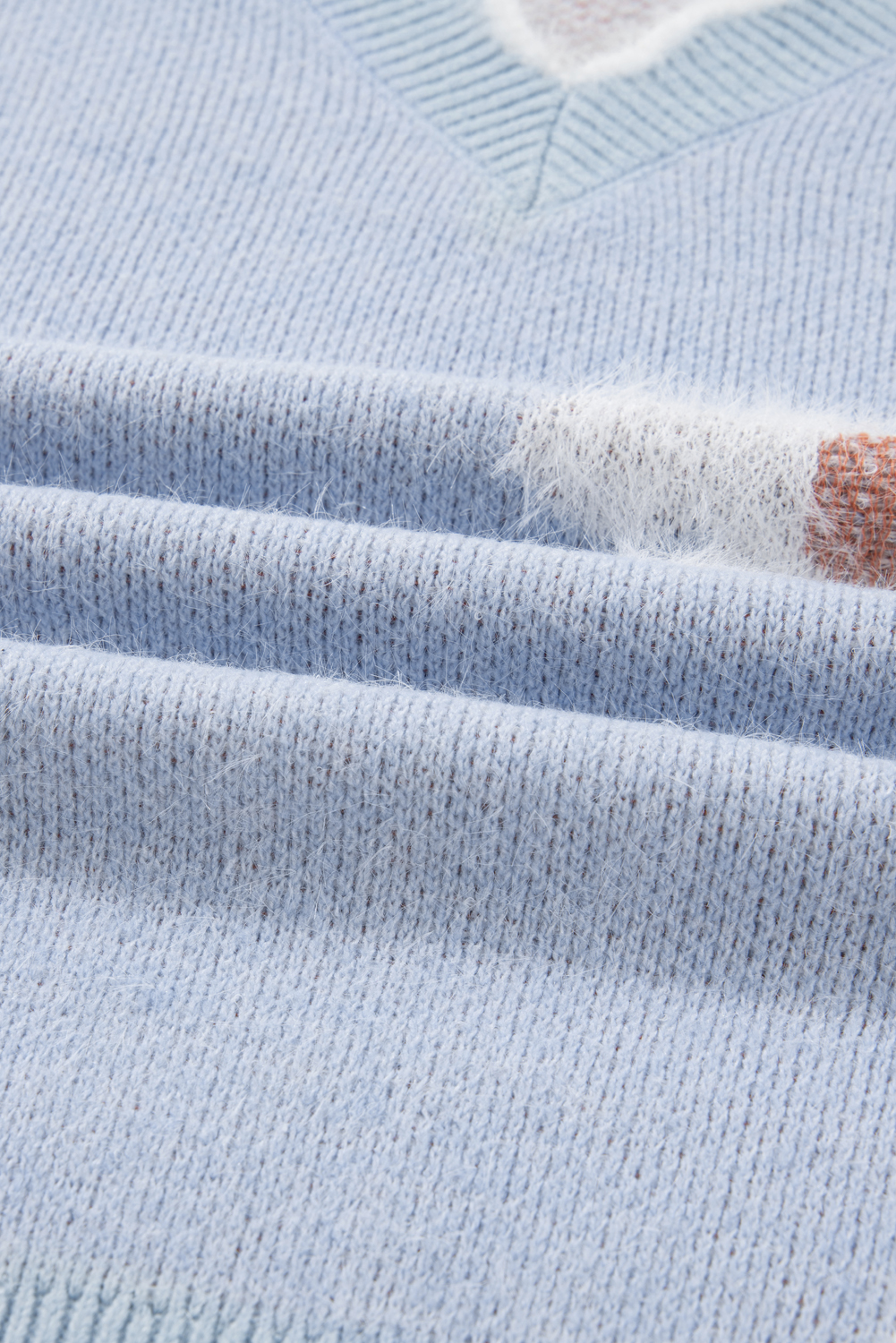 Gray Fuzzy Flower Scalloped V Neck Plus Sweater - loveforevers
