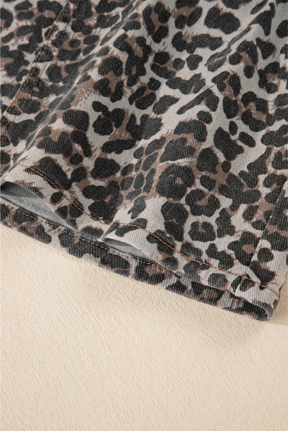Khaki Leopard Denim Mini Skirt - loveforevers