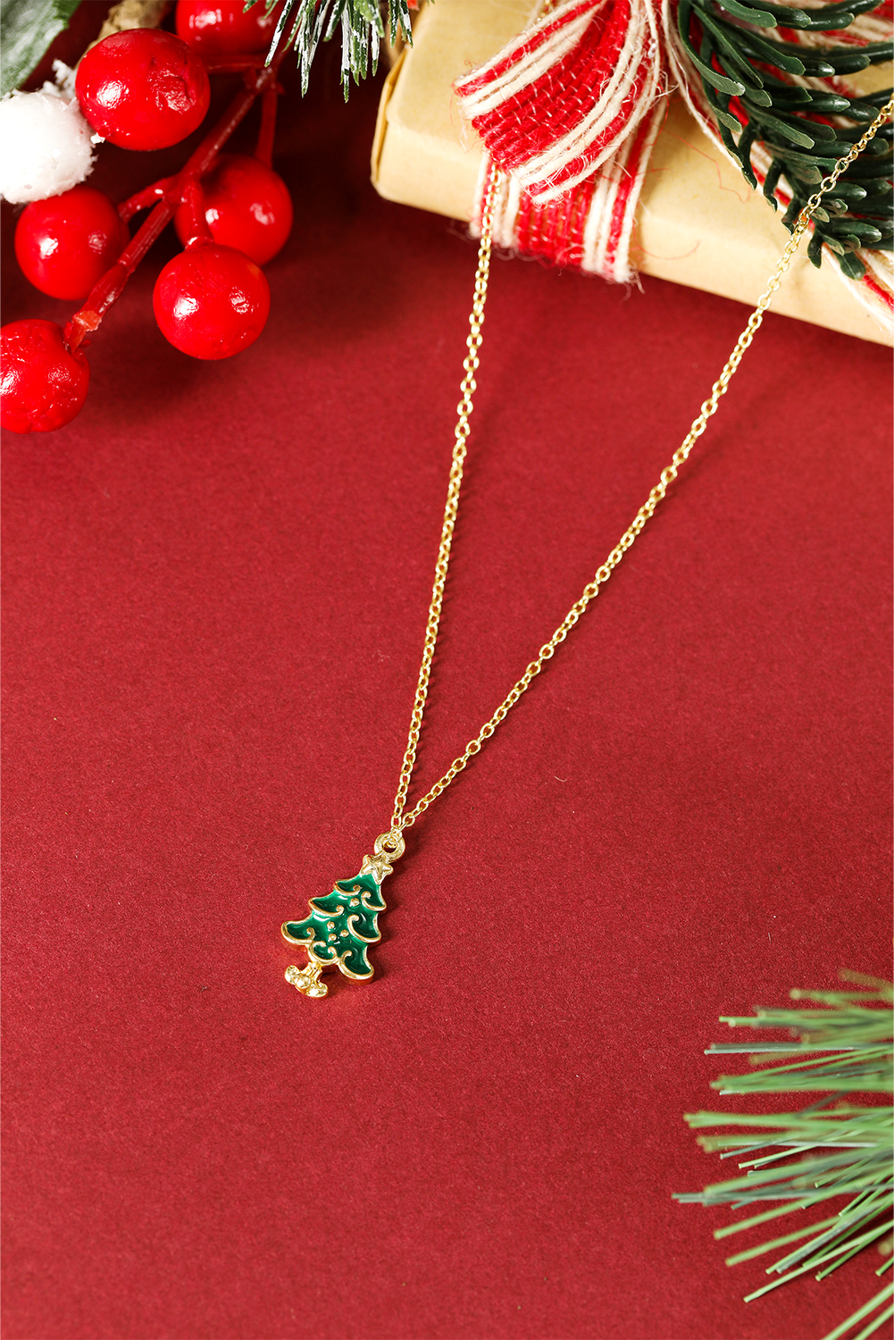 Gold Alloy Plated Chain Christmas Tree Pendant Necklace - loveforevers