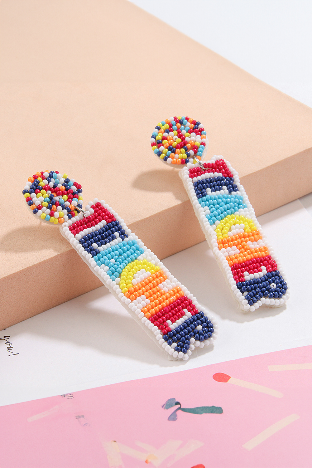 White TEACHER Rice Bead Dangle Earrings - loveforevers