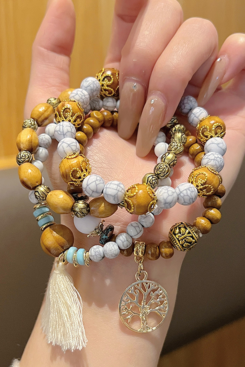 Thai Curry Boho Tassel Beaded Multi Layer Bracelet Set - loveforevers