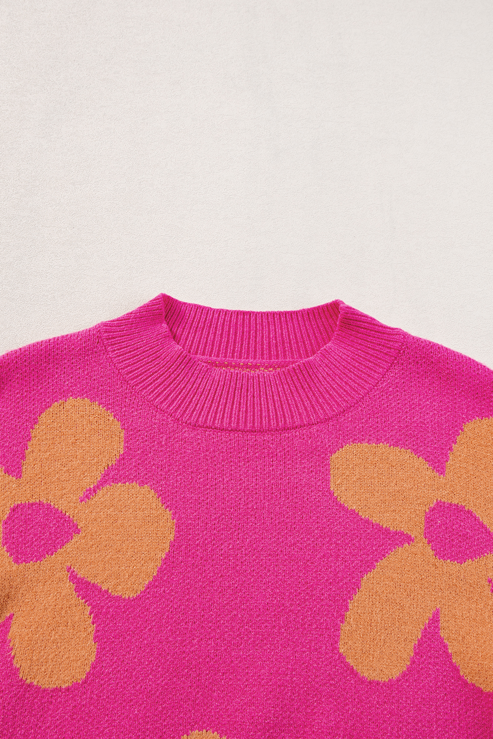 Rose Big Flower Pattern Mock Neck Long Sleeve Sweater - loveforevers