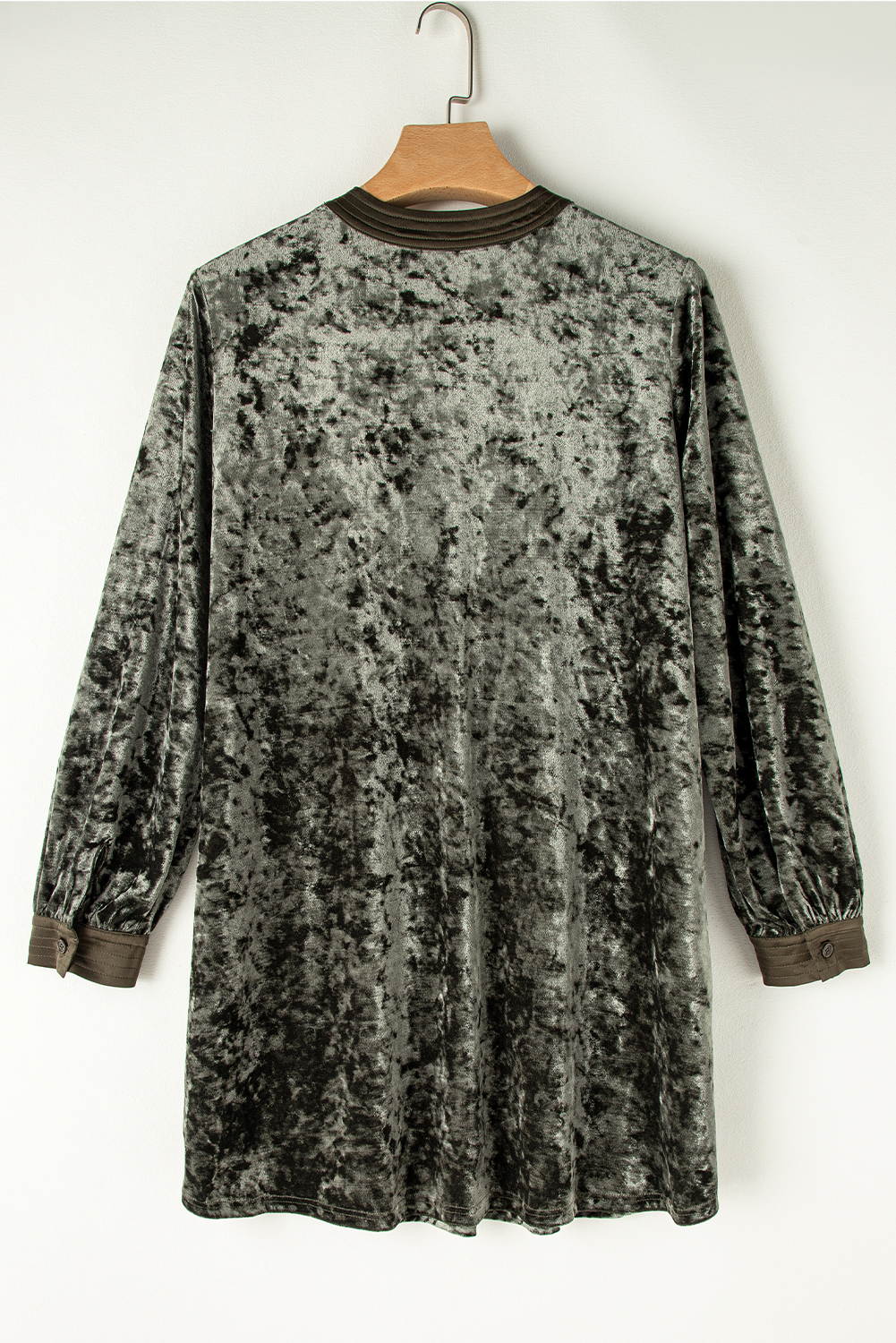 Jungle Green Velvet Long Sleeve V Neck Loose Dress with Pockets - loveforevers