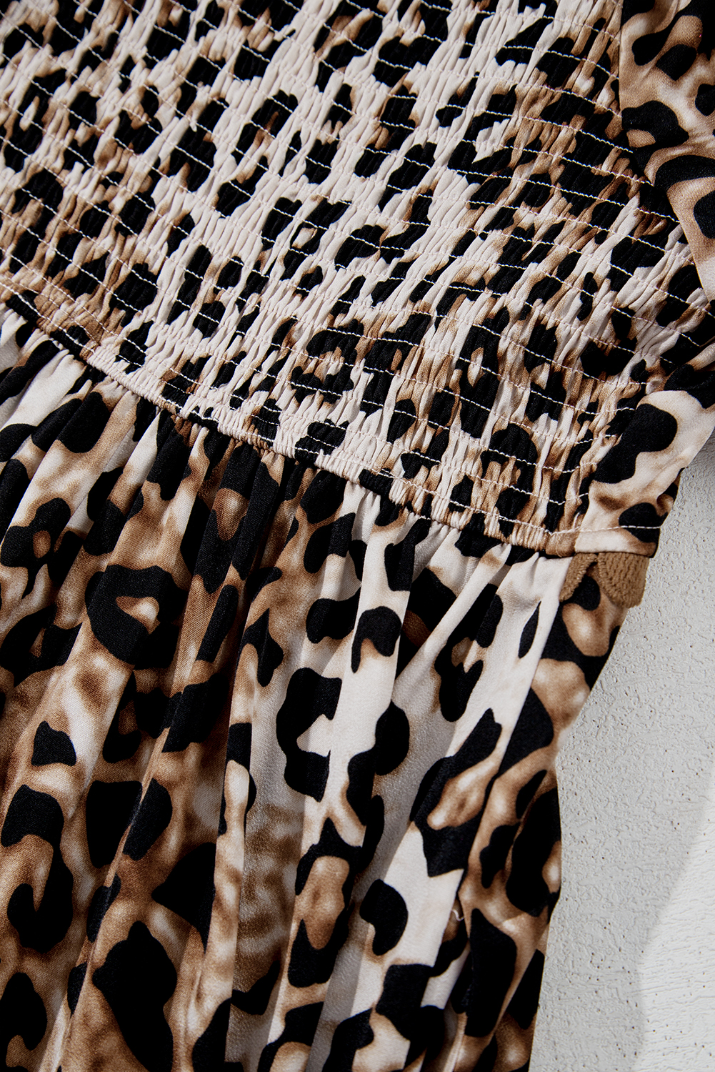 Brown Leopard Print Bubble Sleeve Square Neck Maxi Dress - loveforevers