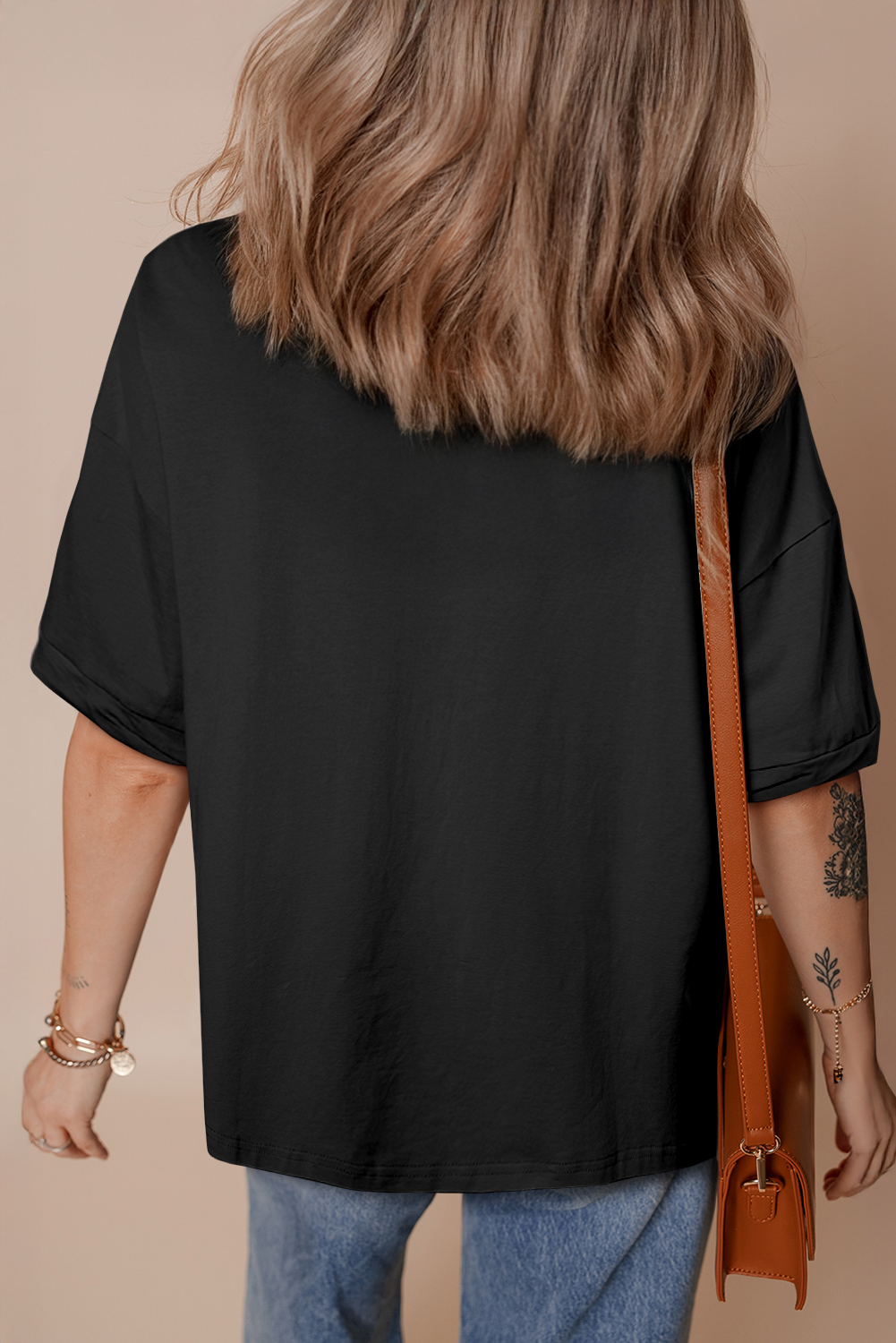 Black Loose Half Sleeve Hi Low Hem T Shirt - loveforevers