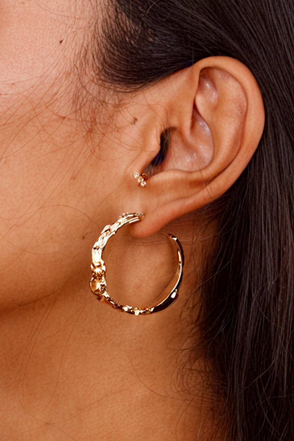 Gold Wrinkled Plated Alloy Hoop Earrings - loveforevers