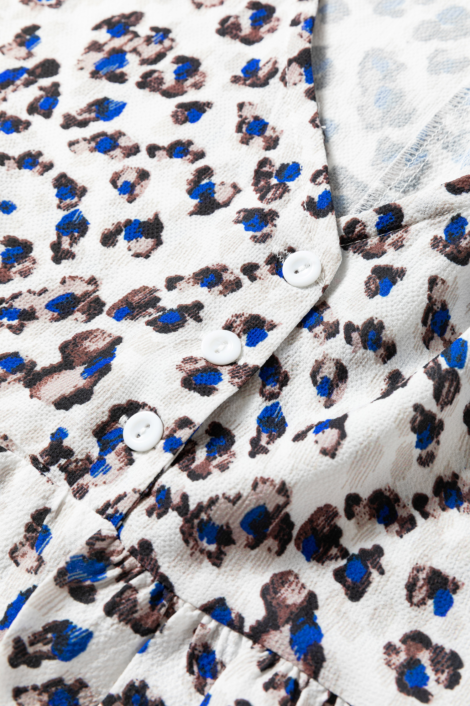 Multicolour Leopard Print V Neck Button Detail Long Sleeve Mini Dress - loveforevers