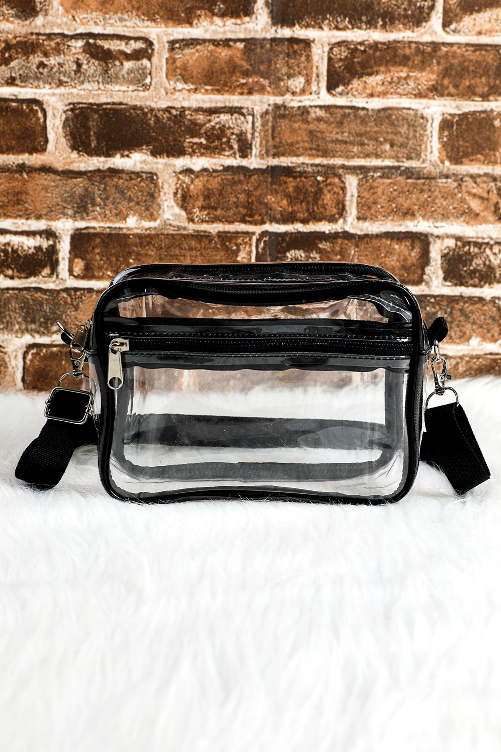 Gray Multi-Pocket Contrast Edge Detachable Strap Clear Shoulder Bag - loveforevers