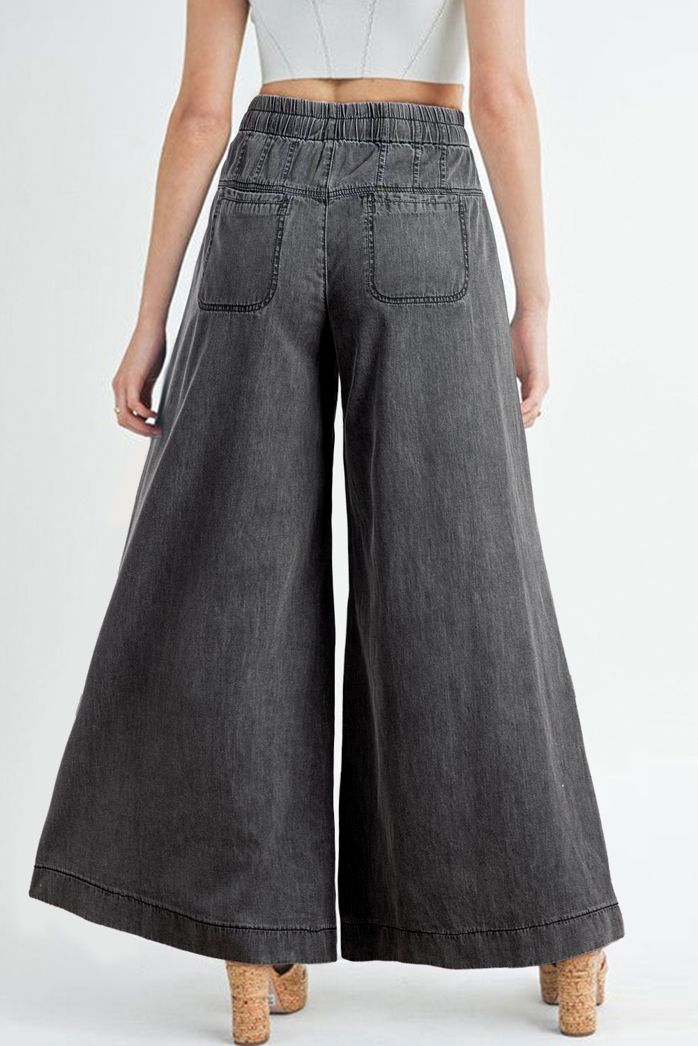 Carbon Grey Mineral Wash Button Fly Waist Wide Leg Jeans - loveforevers