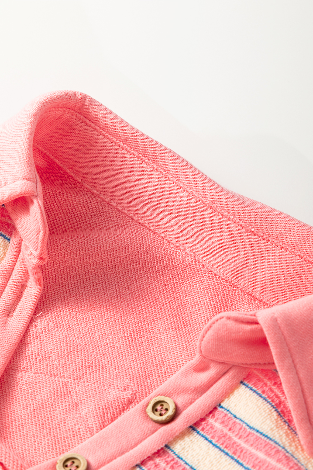 Red Stripe Buttoned V Neck Collared Drop Shoulder Top - loveforevers
