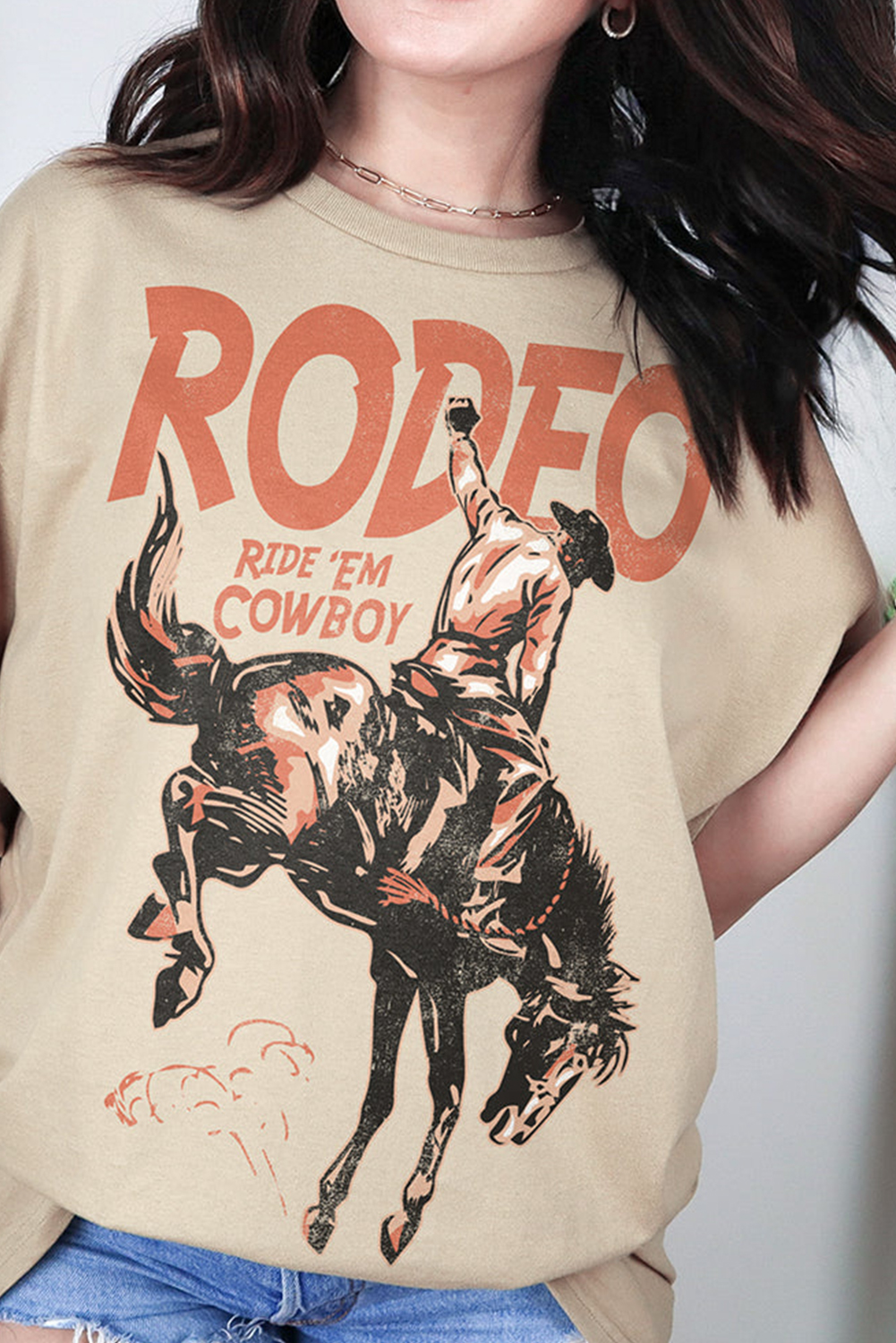 White RODEO Cowboy Graphic Crewneck T Shirt - loveforevers
