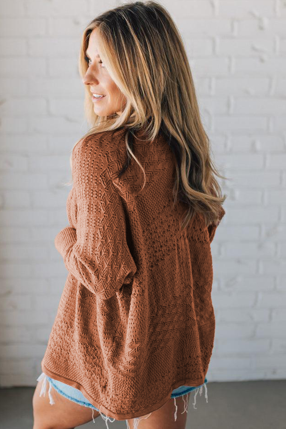 Redwood Burl Mixed Pattern Knitted Open Front Plus Cardigan - loveforevers