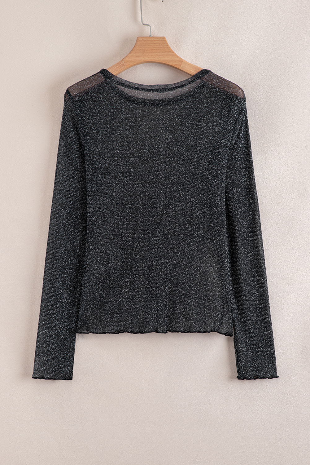 Black Metallic Glitter Mesh Long Sleeve Top - loveforevers