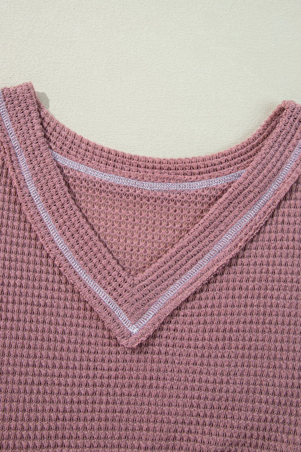 Pink Waffle Knit V Neck Long Sleeve Babydoll Top - loveforevers